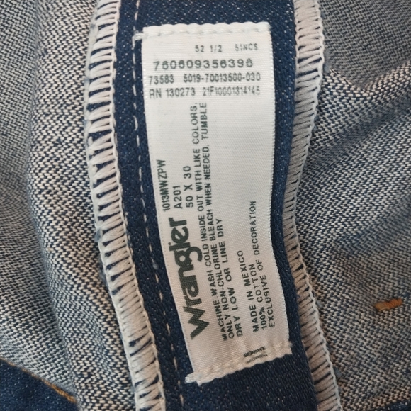 Vintage Wrangler Mens 50X30 Dark Denim Blue Jeans Cowboy Cut Mexico 100% Cotton - Picture 5 of 7